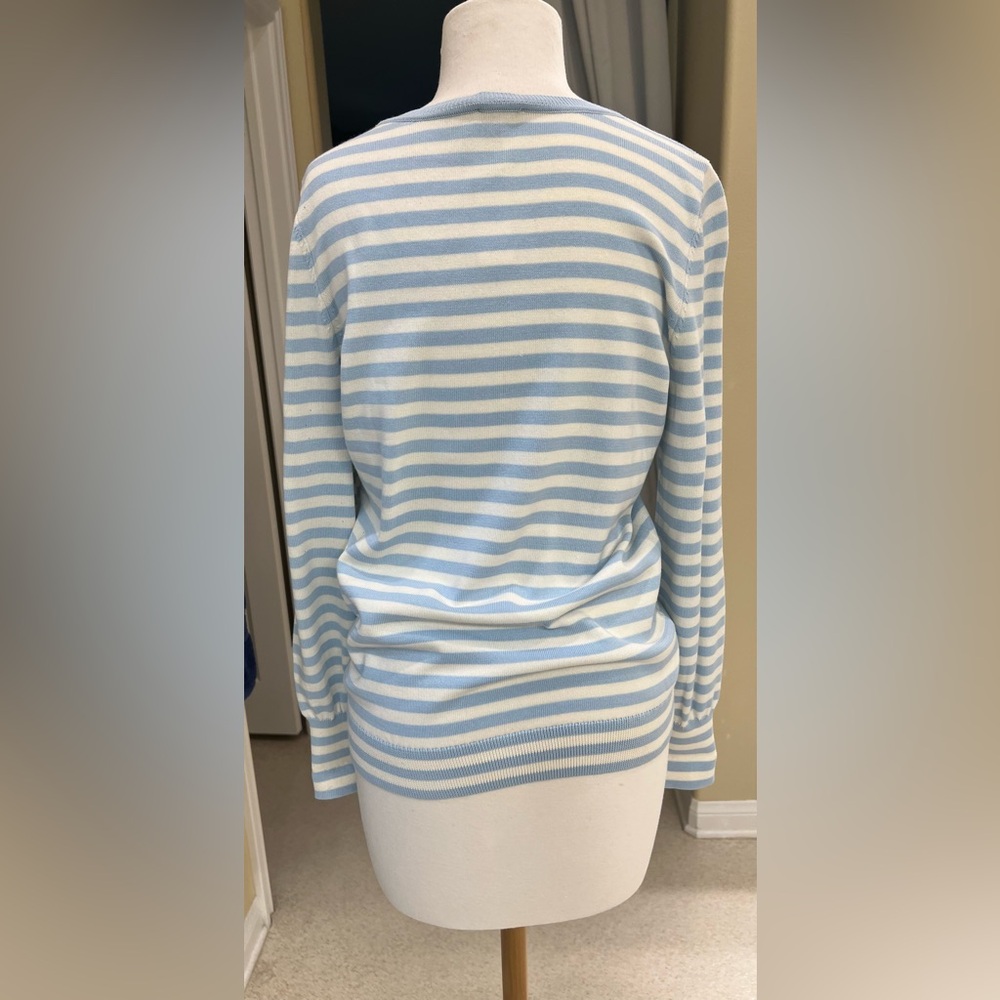 Talbots Light Blue and White V-Neck Sweater - Picture 3 of 7
